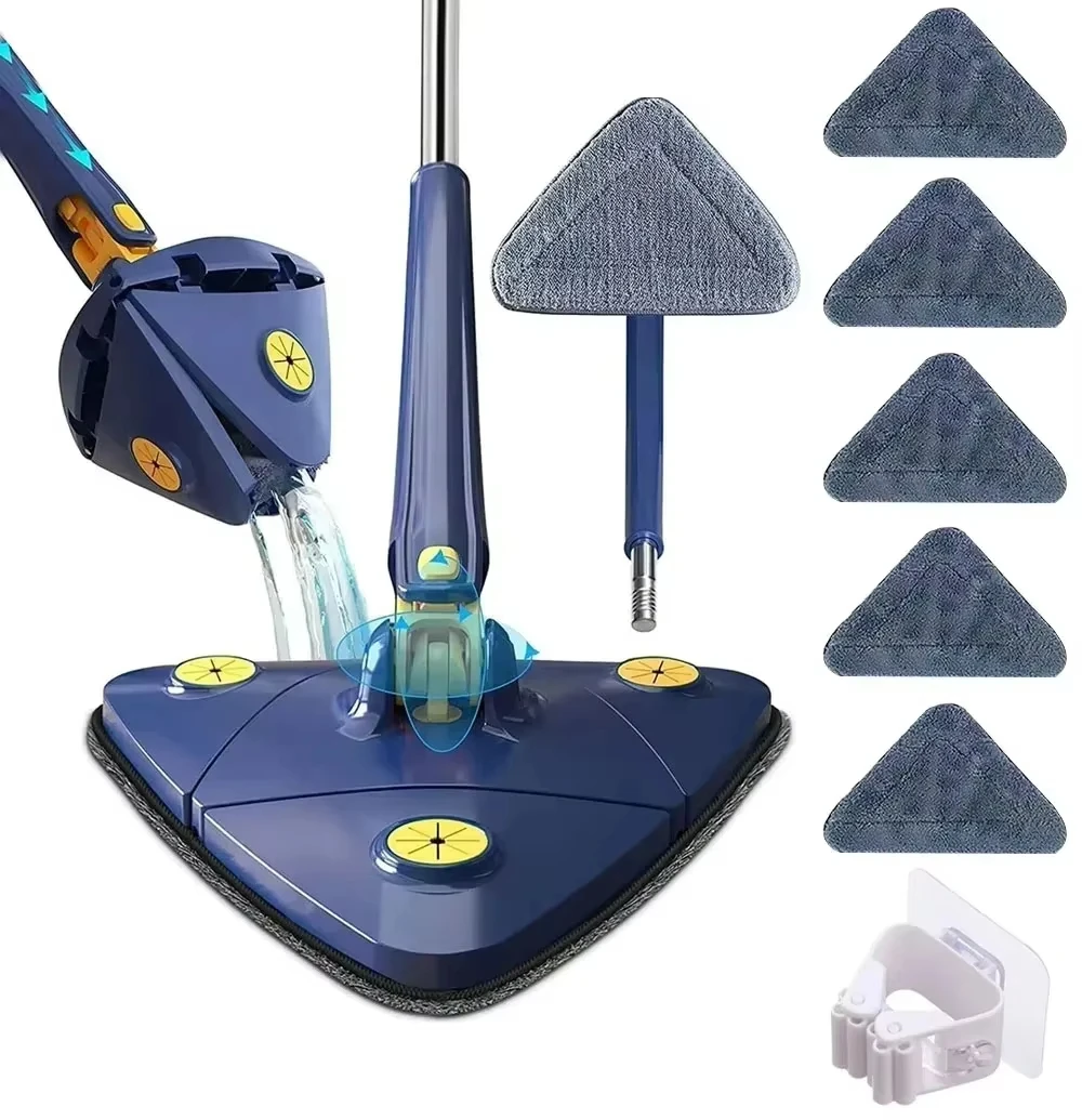 Obrotowy teleskopowy mop trójkątny 360° °   Spin Cleaning Mop Wycisnąć na mokro i na sucho Wchłanianie wody w domu Podłoga Sufit