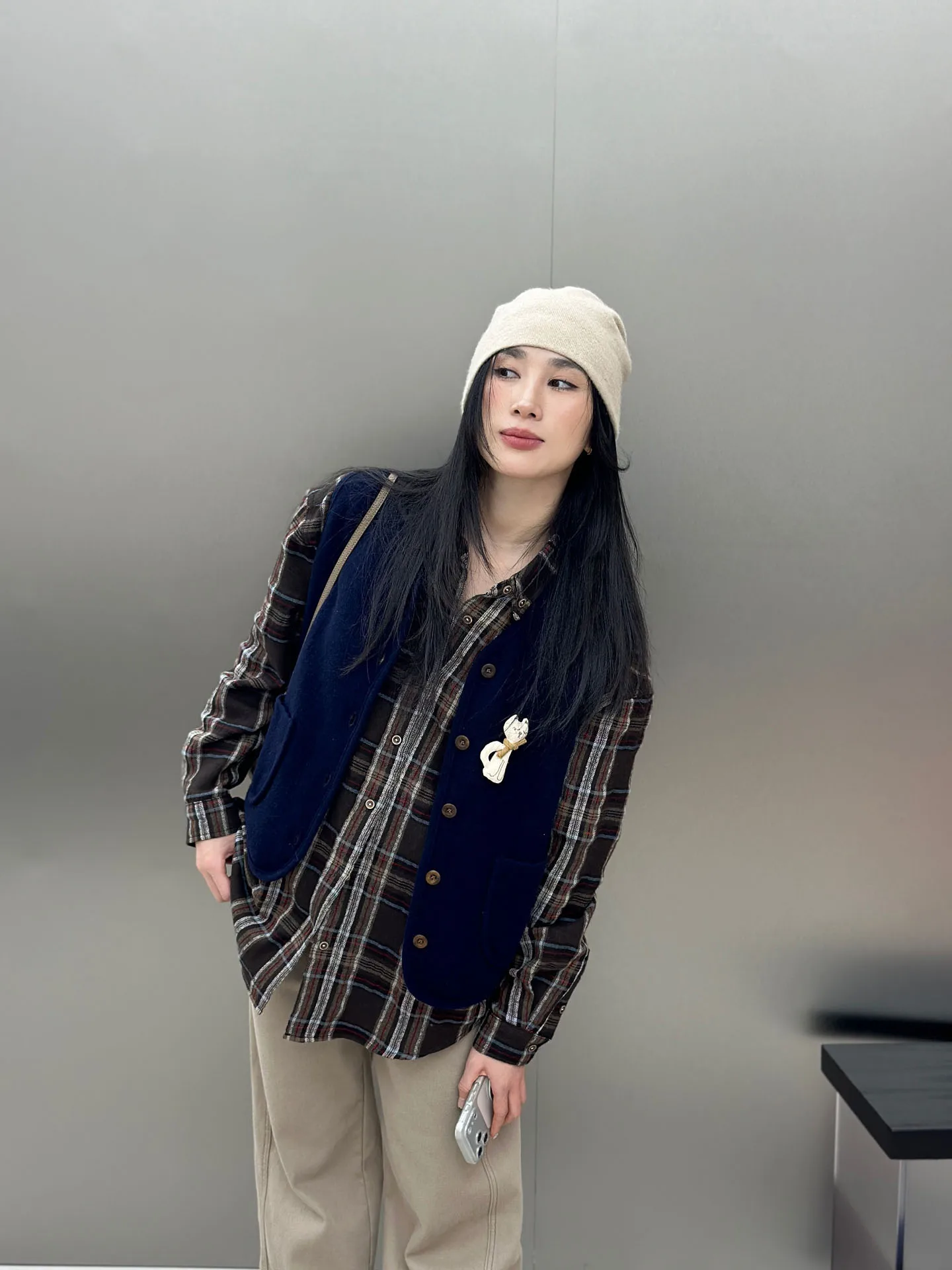 

Женский длинный кардиган из длинноволокнистого хлопка в корейском стиле, повседневный, с клетчатым пэчворком и воротником, с длинными рукавами