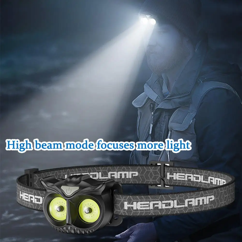 LED Owl Headlight With Hook Waterproof USB Rechargeable Head-mounted Strong Magnetic Hiking Light Outdoor Flashlight Camp L F1Q6