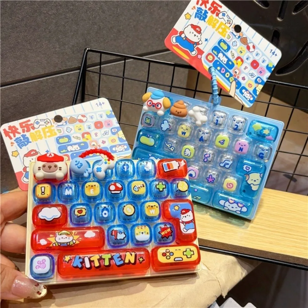 Cartoon 26 Keys Keyboard Keychain Pressable Keys Pet Themed Fingertip Button Key Ring Clear Key Sounds Plastic