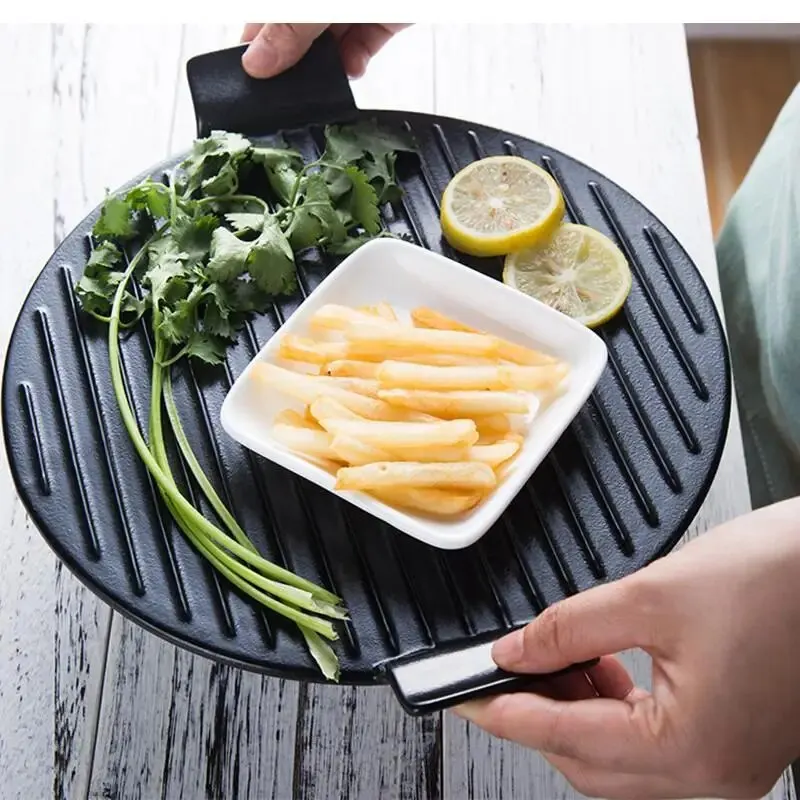 Retro Ceramic Dish Irregular Western Steak Plate Black Gold Frosted Tableware Household Baking Pan