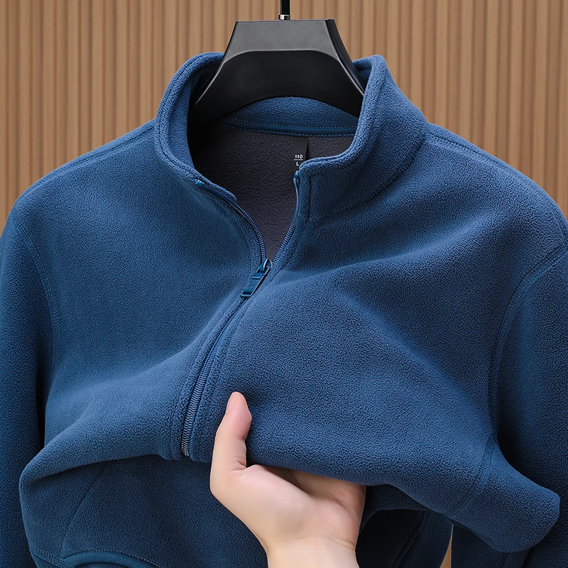 High quality men's clothing brand winter thick warm zipper semi high neck pullover comfortable daily casual solid color jacket