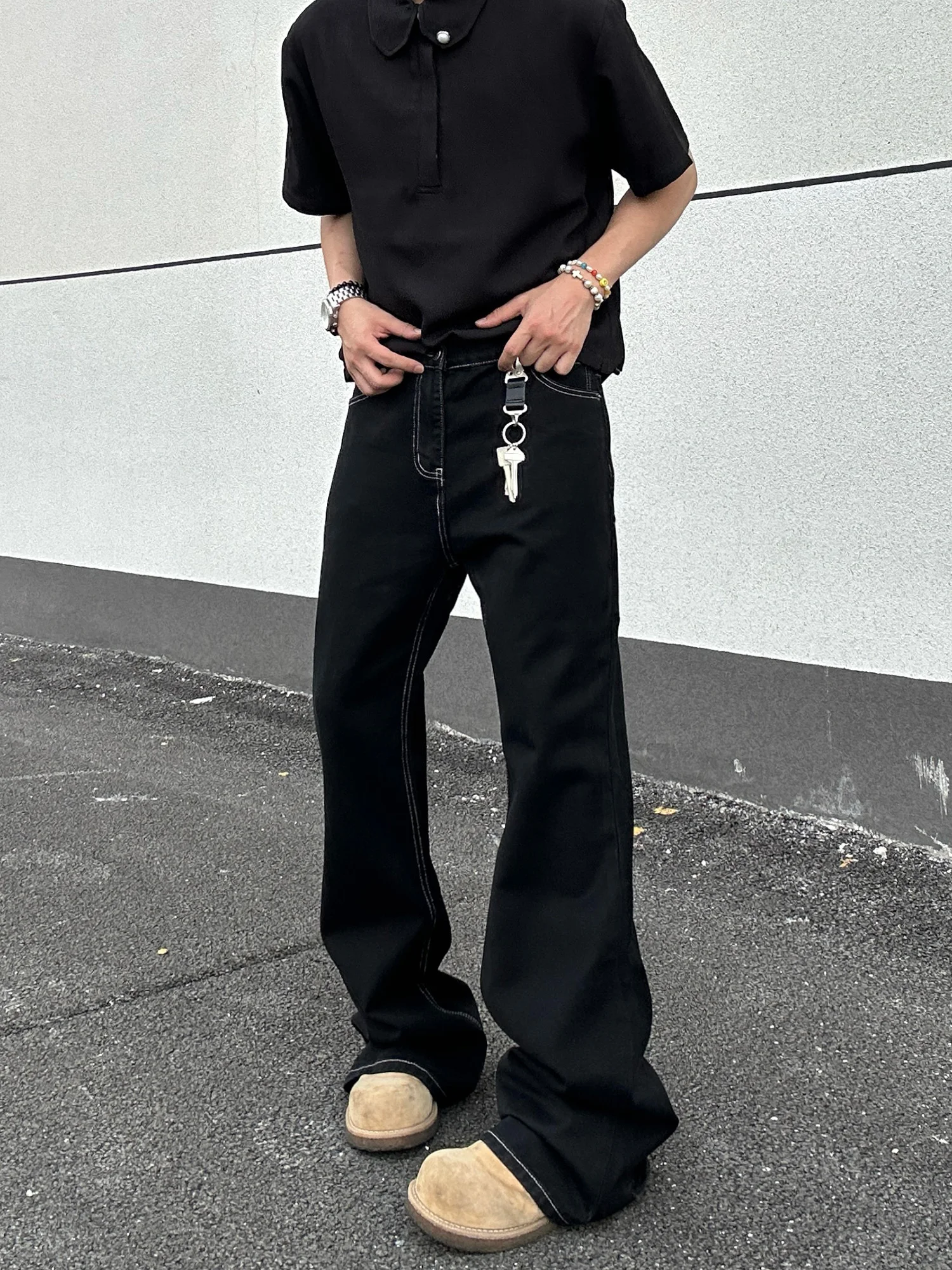 

Ретро-джинсы-клеш в американском стиле для мужчин и женщин: модные прямые длинные брюки для стройного силуэта, молодежные повседневные джинсы в уличном стиле