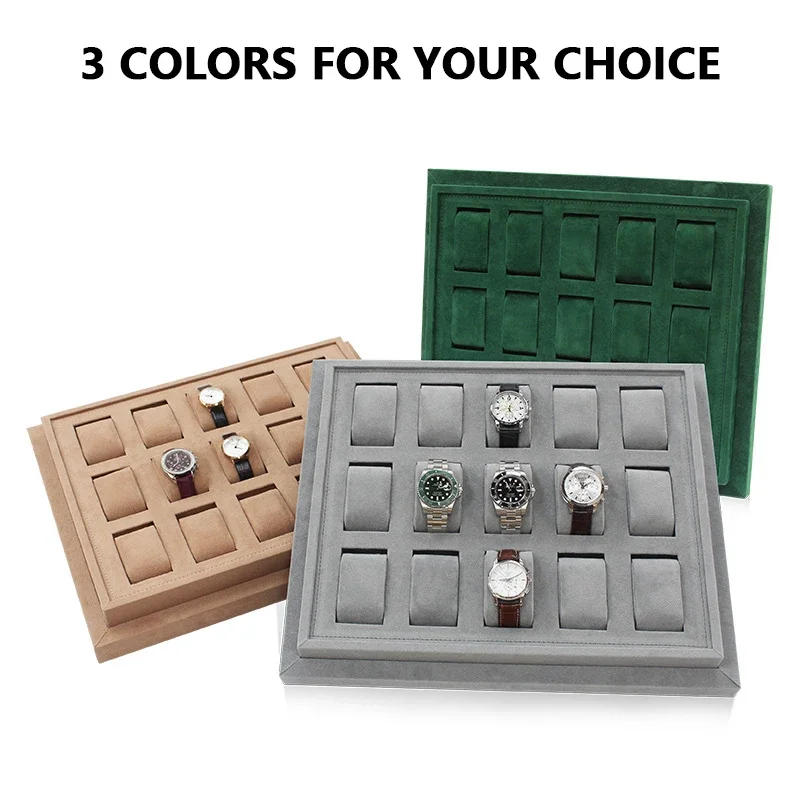 For Watch Exquisite Flannel Watch Tray Velvet Display Watch Storage Tray Capacity 15-18-24 Slots Organizador Customizable Logo