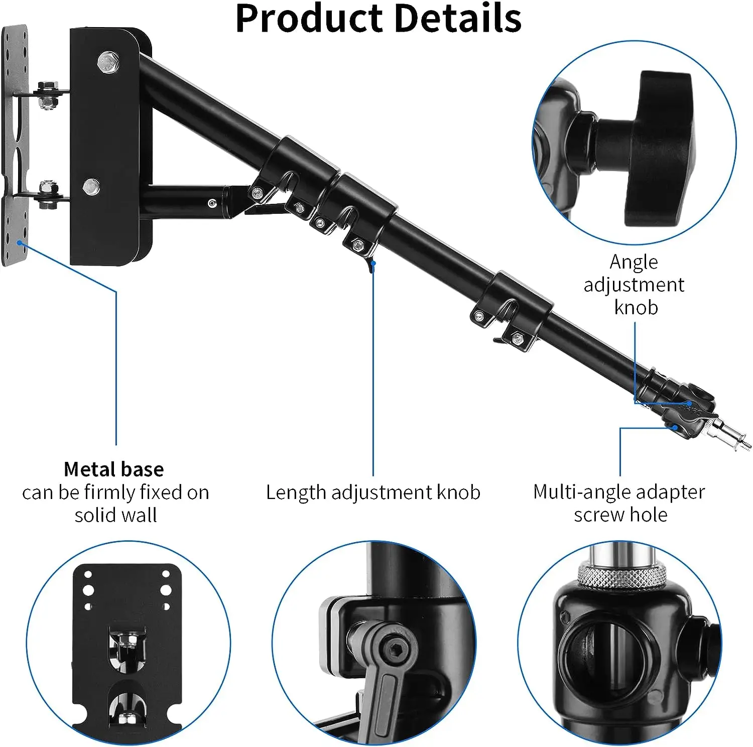 Selens Wall Mount Triangle Boom Arm 39.37inch/100cm Ring Light Mount Support 180° Rotation for Studio Video Light/Monolight