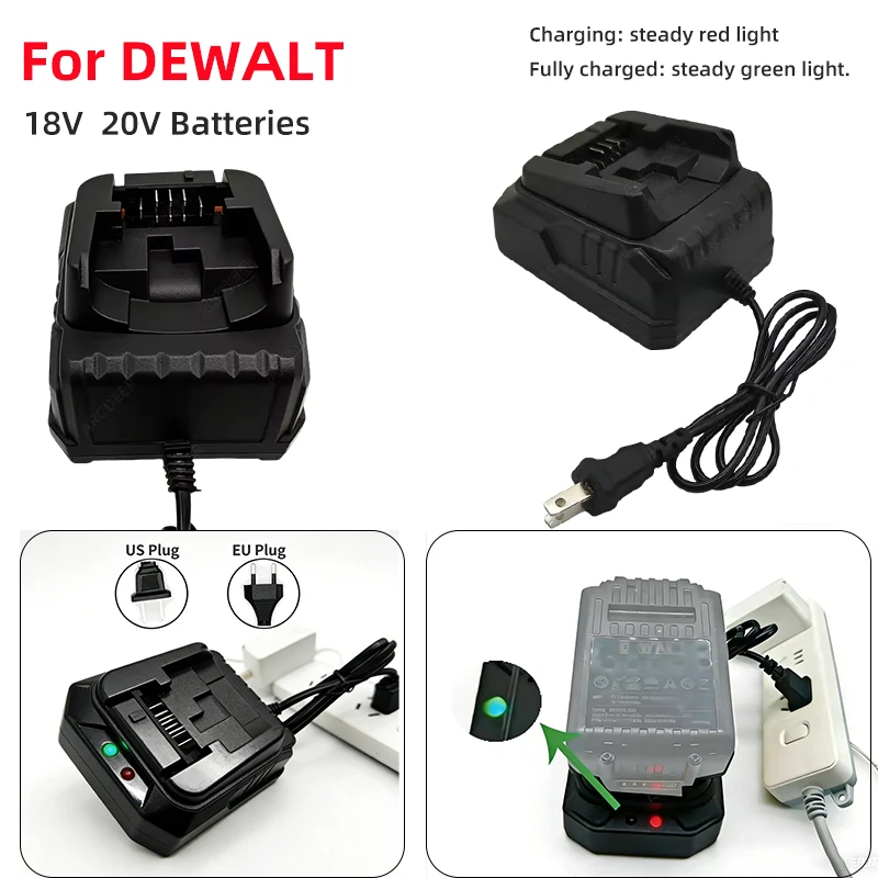 

1.8A Lithium-Ion Battery Charger Rapid Charger Compatible with Dewalt 18V/20V Power Tool Battery Packs