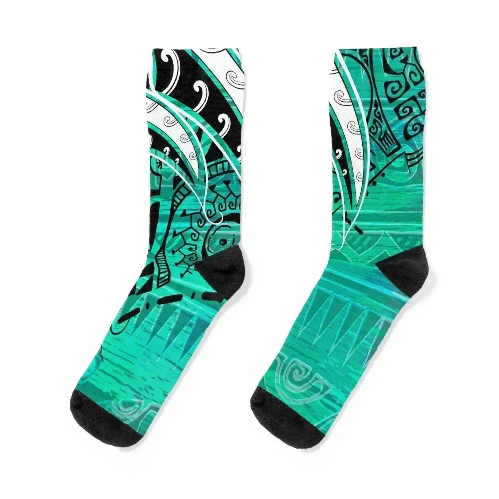 Samoan - Hawaiian - Polynesian Teal Village Tribal Ink Socks short winter gifts japanese fashion Socks For Men Women's