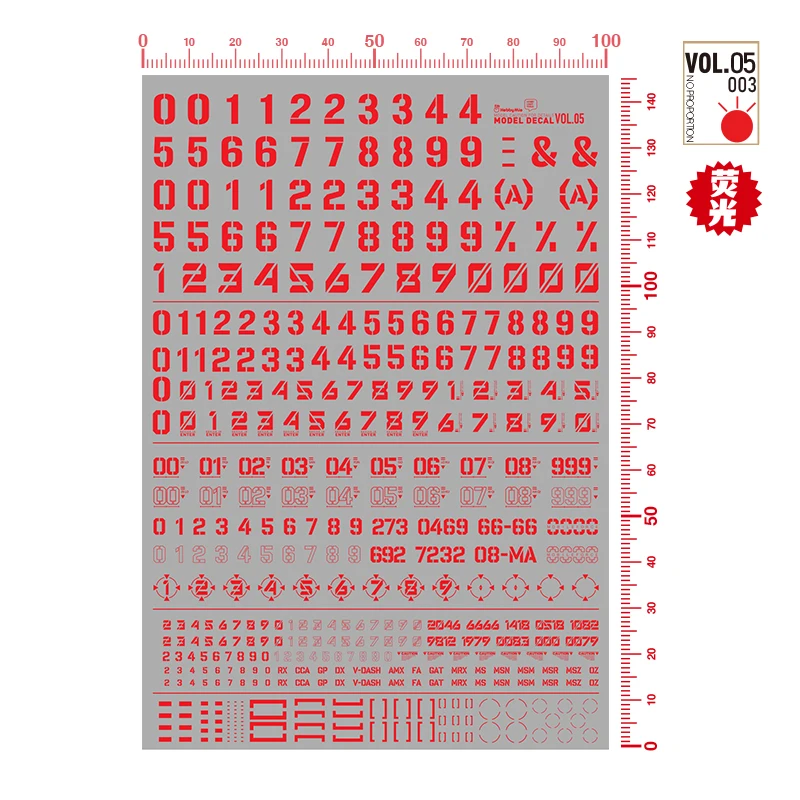 HOBBY MIO VOL5 Model Decals Digital Symbol Water Transfer Stickers Fluorescent Type For Model Hobby DIY Tools 1/100 1/144