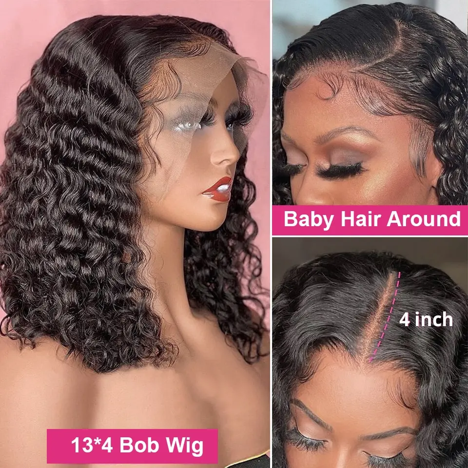 Glueless wig Human Hair Ready to Wear Curly Bob Wigs PrePluck With Baby Hair Deep Water Wave Lace Wig shipping from South Africa image 4