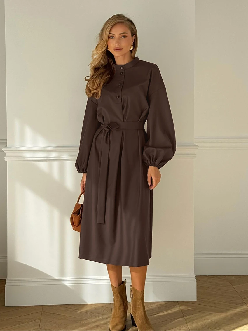 

Marthaqiqi зимняя женская одежда для сна, пижамы с круглым вырезом, ночная рубашка с длинными рукавами, ночная рубашка на шнуровке, платье до середины икры, модные женские ночные рубашки