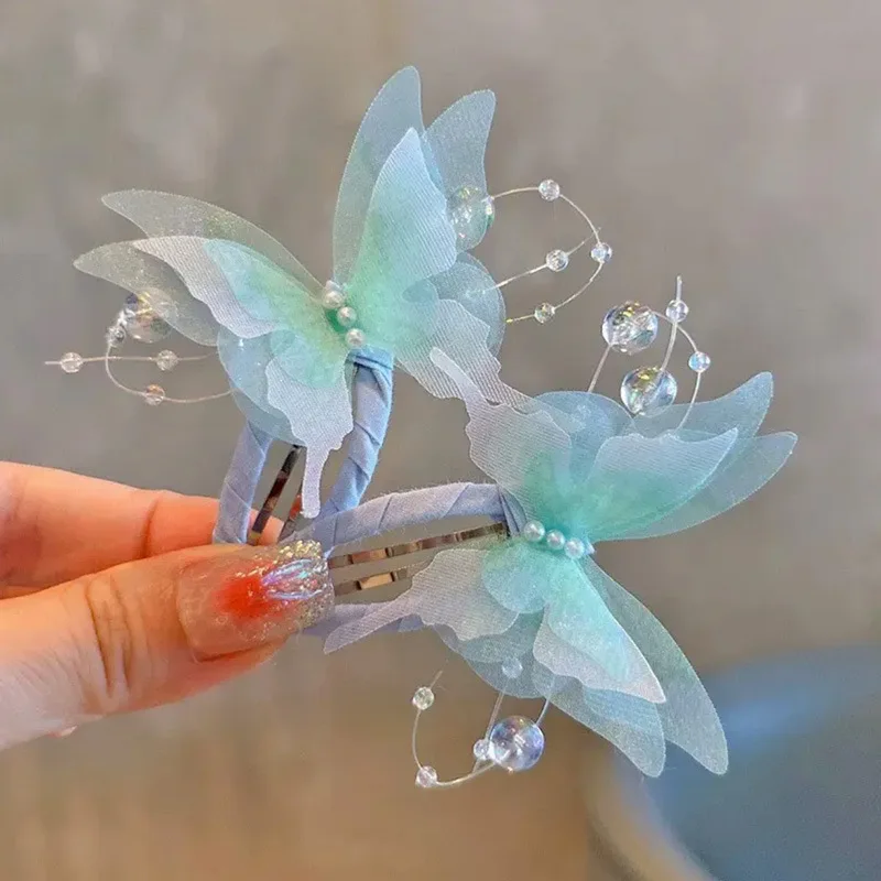 2Pcs/Set Children's Beautiful Gradient Butterfly BB Hair Clips Butterfly Wings Princess Hairs Accessories Girl Not Hurt Hairpins
