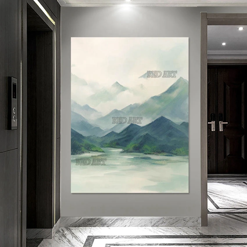 

Китайский винтажный горный пейзаж, холст, картина маслом, роскошное настенное искусство для домашнего декора, набор панелей без рамы, большая панель