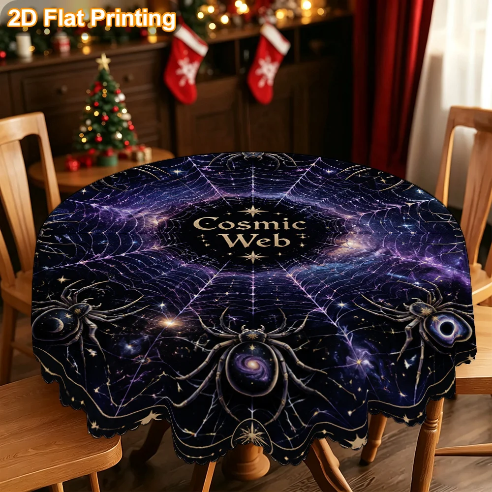 Christmas gift 2D flat model. 1-piece, round holiday space cobweb tablecloth