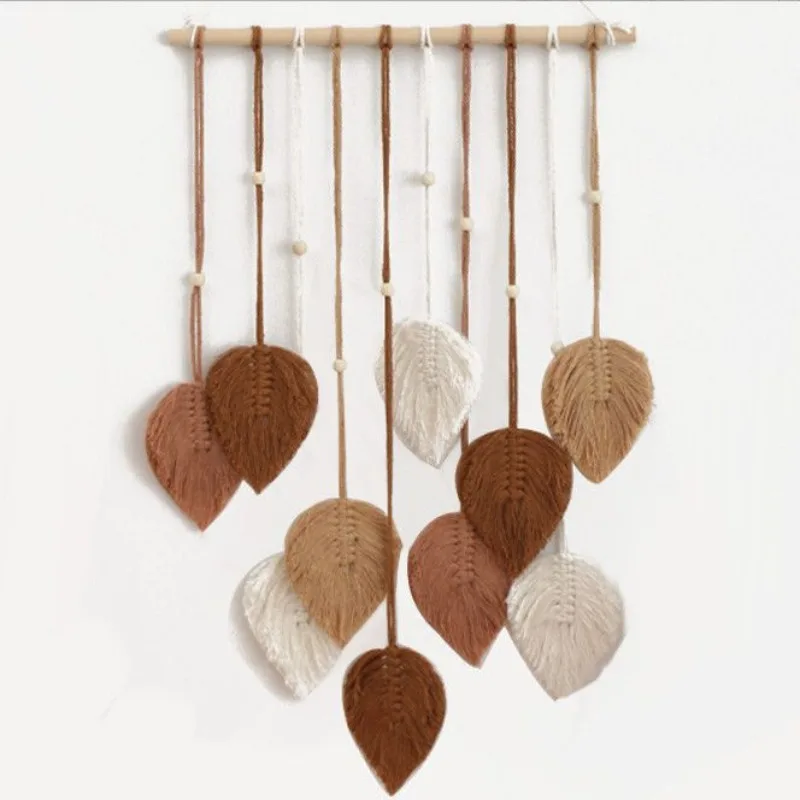 

Nordic Handwoven Leaf Tapestry Wall Hanging - Boho Bedroom Decor for Kawaii Room & BnB, Macrame Tree Wall Art house decoration
