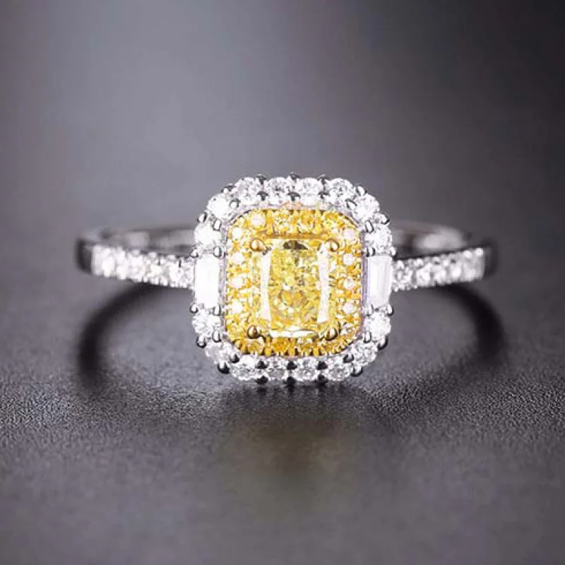 PT950 Plated TikTok Kuaishou Square Zircon Yellow Diamond Color Separation Open for Women Hearts Eight Arrows Ring