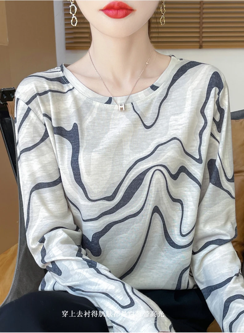 2025 New Summer Thin Silk Knitted Short-sleeved T-shirt Women's Sleeveless Wool Loose Printed T-shirt