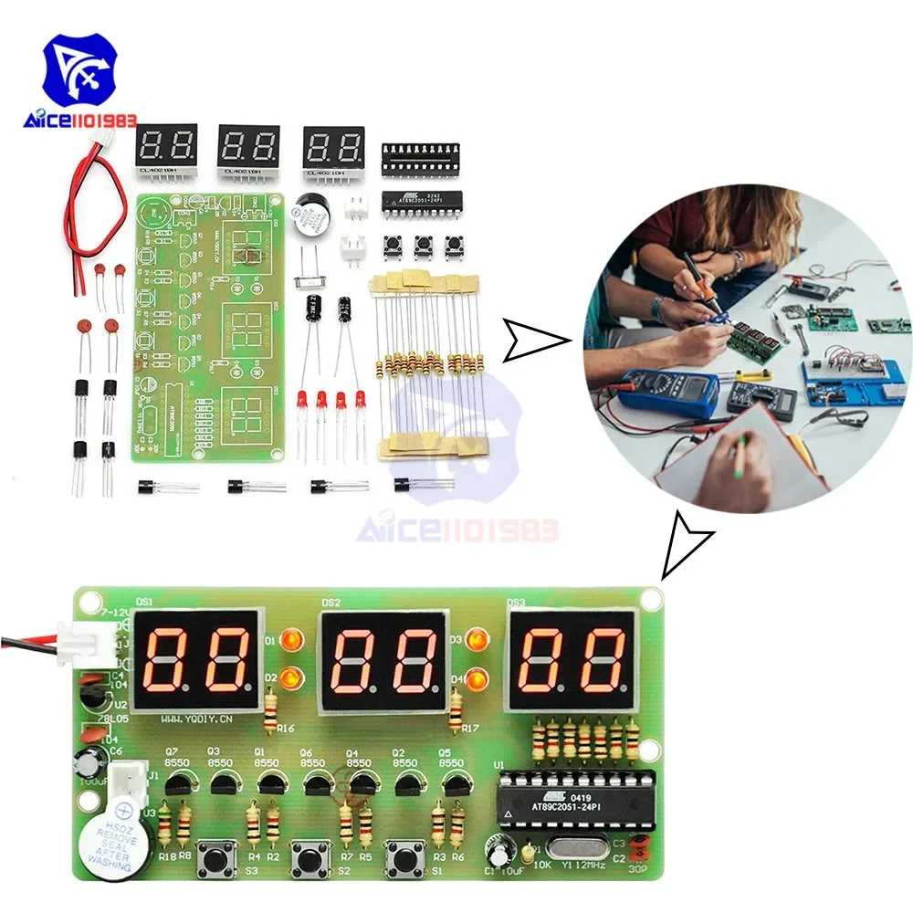 diymore Digital Clock DIY Kit 6 Bits C51 AT89C2051 Chip Electronic Alarm Clock Kit FR-4 PCB with Buzzer Learing Kit for Arduino