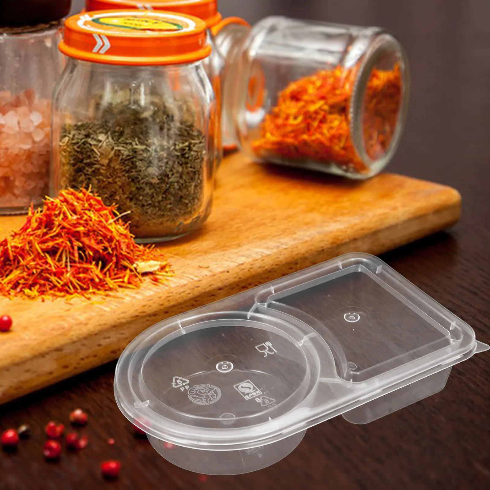 

50Pcs Double Compartment Disposable Plastic Condiment Containers Clear Salad Dressing Cups Lids for Picnic Lunch Travel Sauce