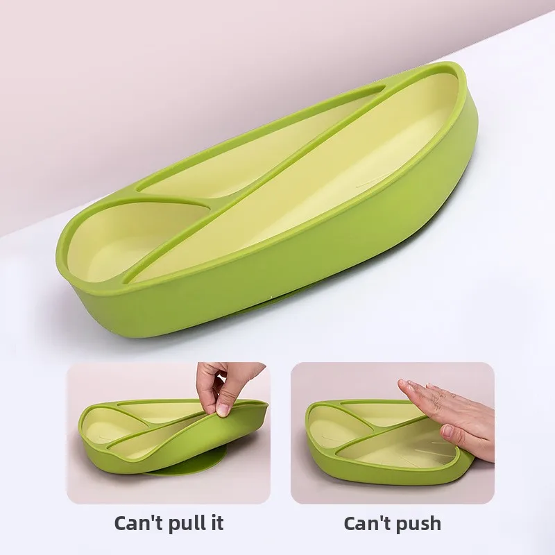 New Double-Colored Silicone Meal Plate with Silicone Suction Bowl Platinum Baby Food Set