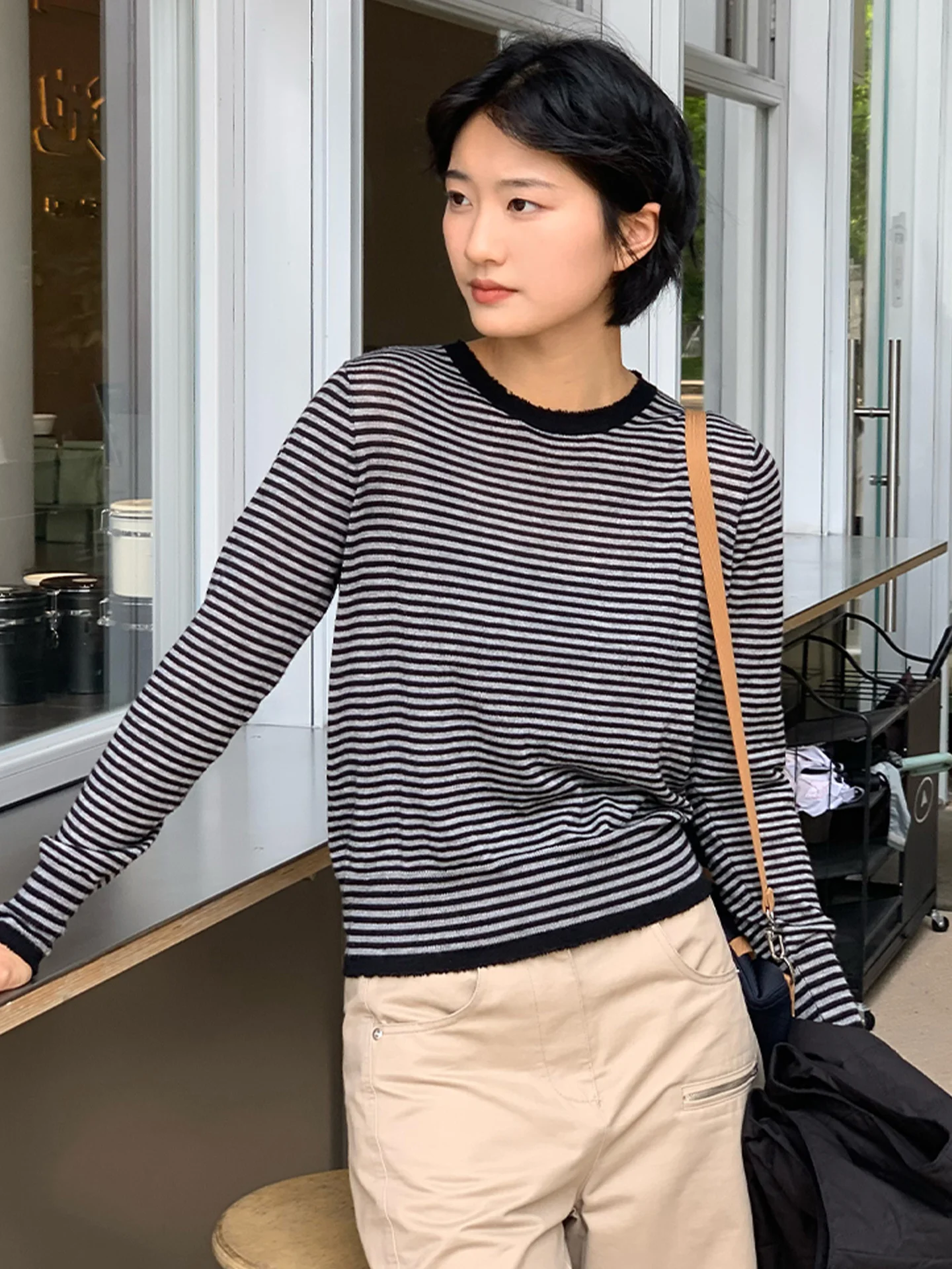 Comodo sciolto lavorato a maglia lungo Sve Base a righe irt per le donne Classico autunno Sle Casual Faion Versione coreana Slimmin...