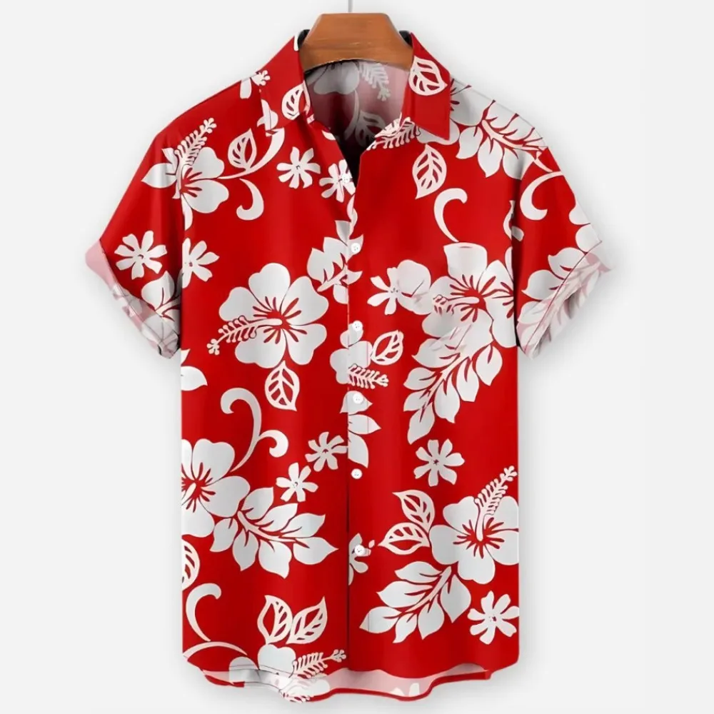 Tropical Plant Floral Short Sleeved Shirt for Men's Summer Travel Casual Shirt