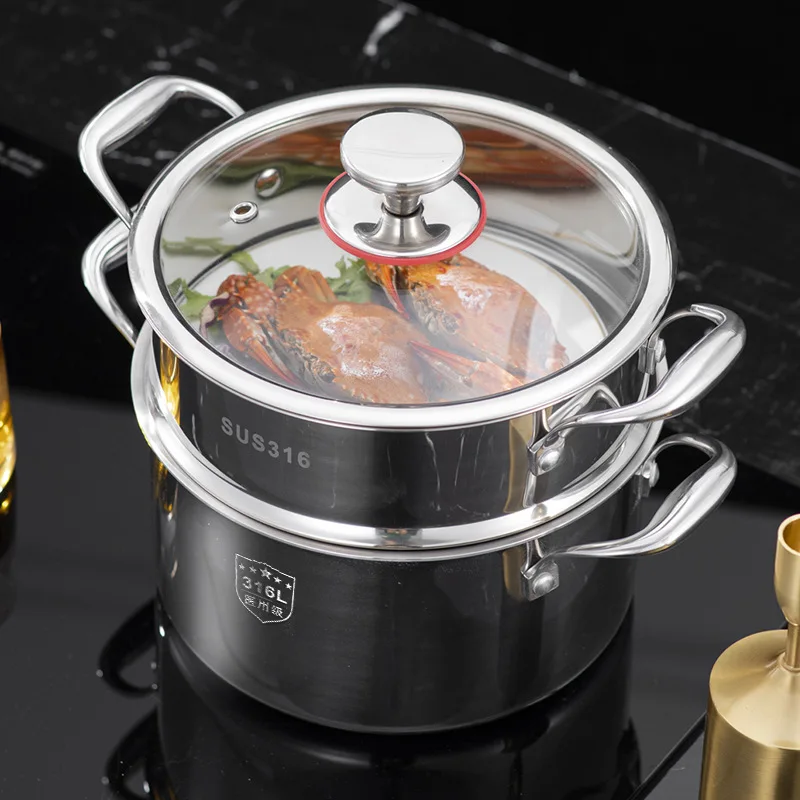 yjq316L extra thick food grade soup steamer kitchen stock pot steaming stew gas electromagnetic special