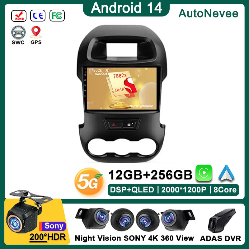 

Android 14 Car DVD For Ford Ranger 2011 - 2016 Auto Radio Multimedia Player Stereo Head Unit GPS Navigation No 2din DVD Screen