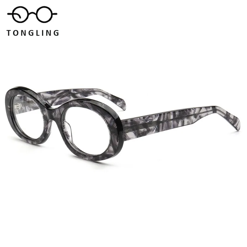 2026 New High-Quality Ink Texture Acetate Vintage Women High-End Oval Cat-Eye Men Handcrafted Classic Retro Fashion Eyeglasses