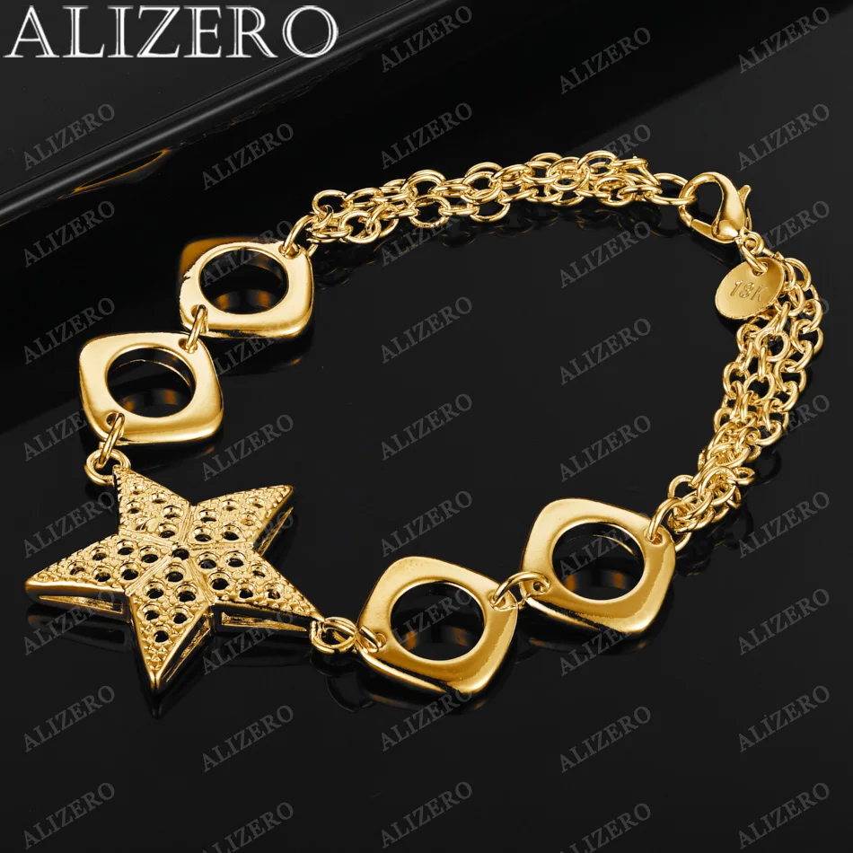 ALIZERO 18K Gold Hollow Star Bracelets For Women Fine Jewelry Wedding Banquet Party Gift Lady Fashion Personality Bracelet