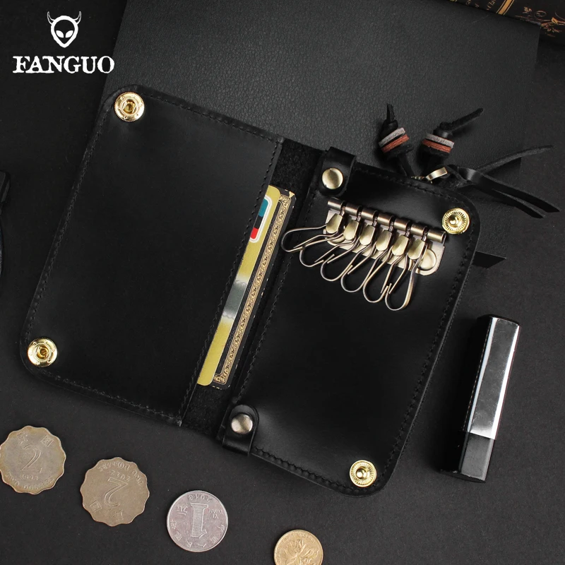 Vintage Genuine Leather Key Holder Cowhide Men Women Key Wallet Organizer Pouch Car Keychain Housekeeper Key Case Card Bag