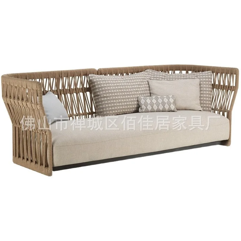 Outdoor rattan soft sofa combination creative leisure model room balcony rattan homestay coffee table furniture Nordic style