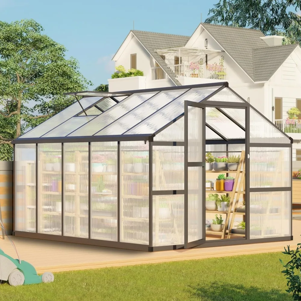 

8 X 10 FT Greenhouse for Outdoors, Polycarbonate Garden Backyard Greenhouse with Adjustable Roof Vent, Greenhouses