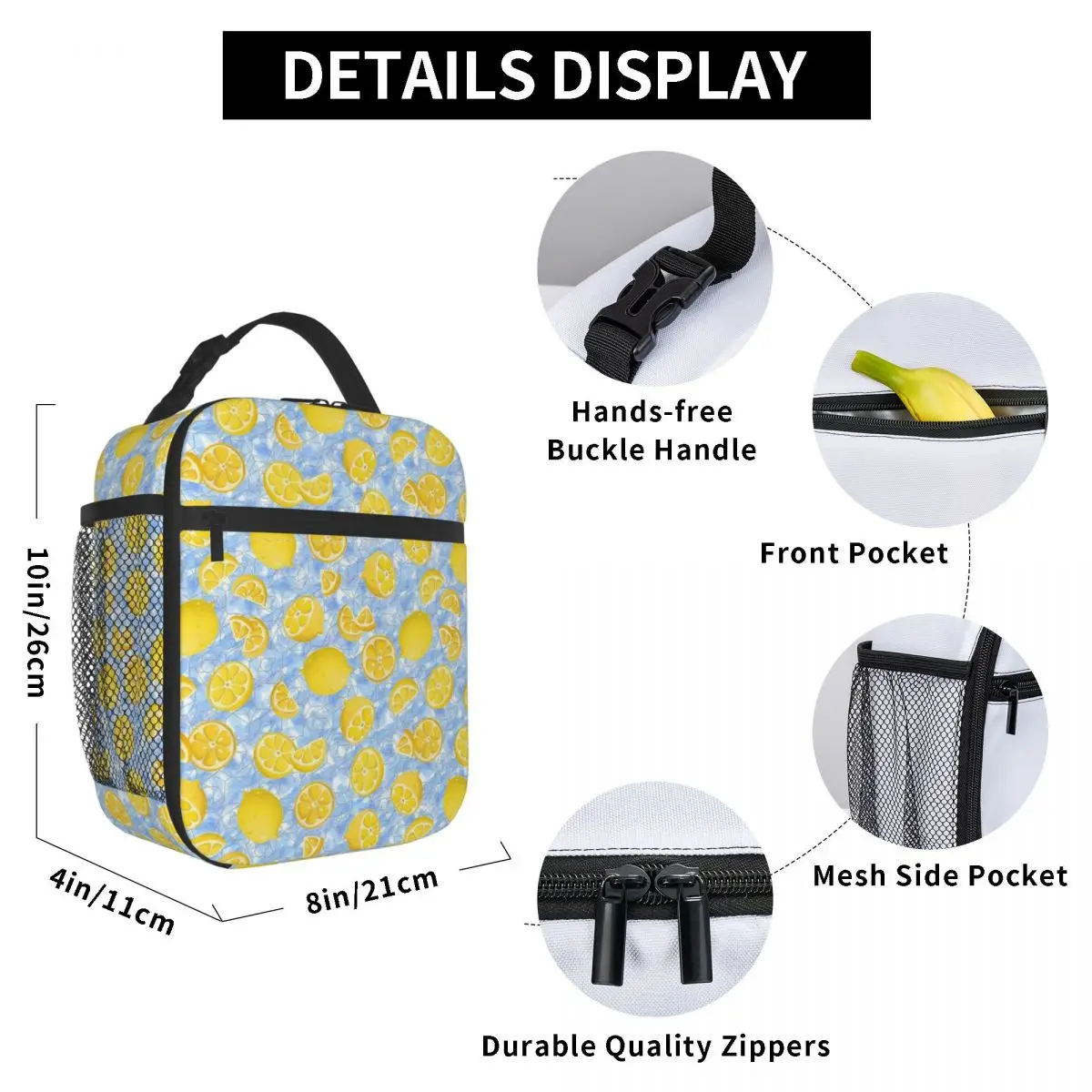 Lemon Splash Pattern Insulated Lunch Bag for Women Office Cooler Thermal Food Box Tote Portable Lunch Boxes Container