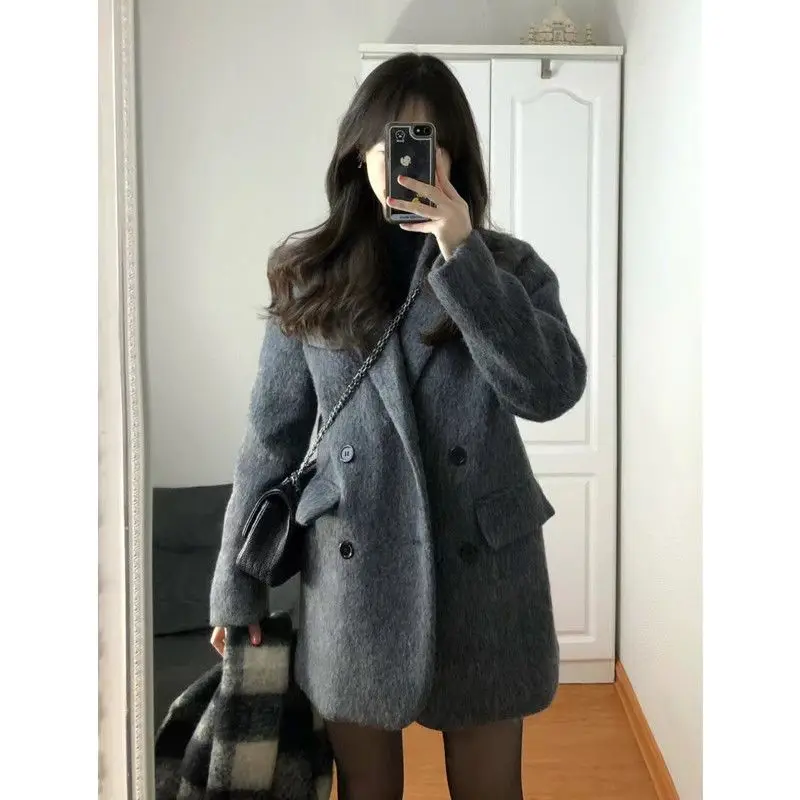Fashion High-end Woolen Coat Women's Autumn and Winter Korean Version Temperament Versatile Loose Suit Woolen Jacket