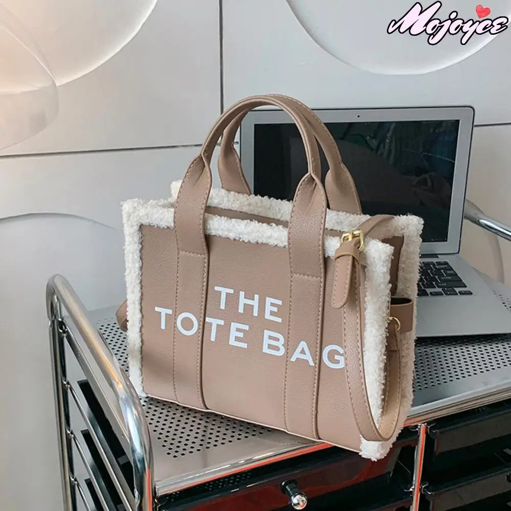 حمل حقيبة للنساء 2025 الشتاء صوف الضأن خياطة بولي Leather حقيبة يد جلدية سعة كبيرة حقيبة كتف الموضة رسالة نمط حقيبة #4