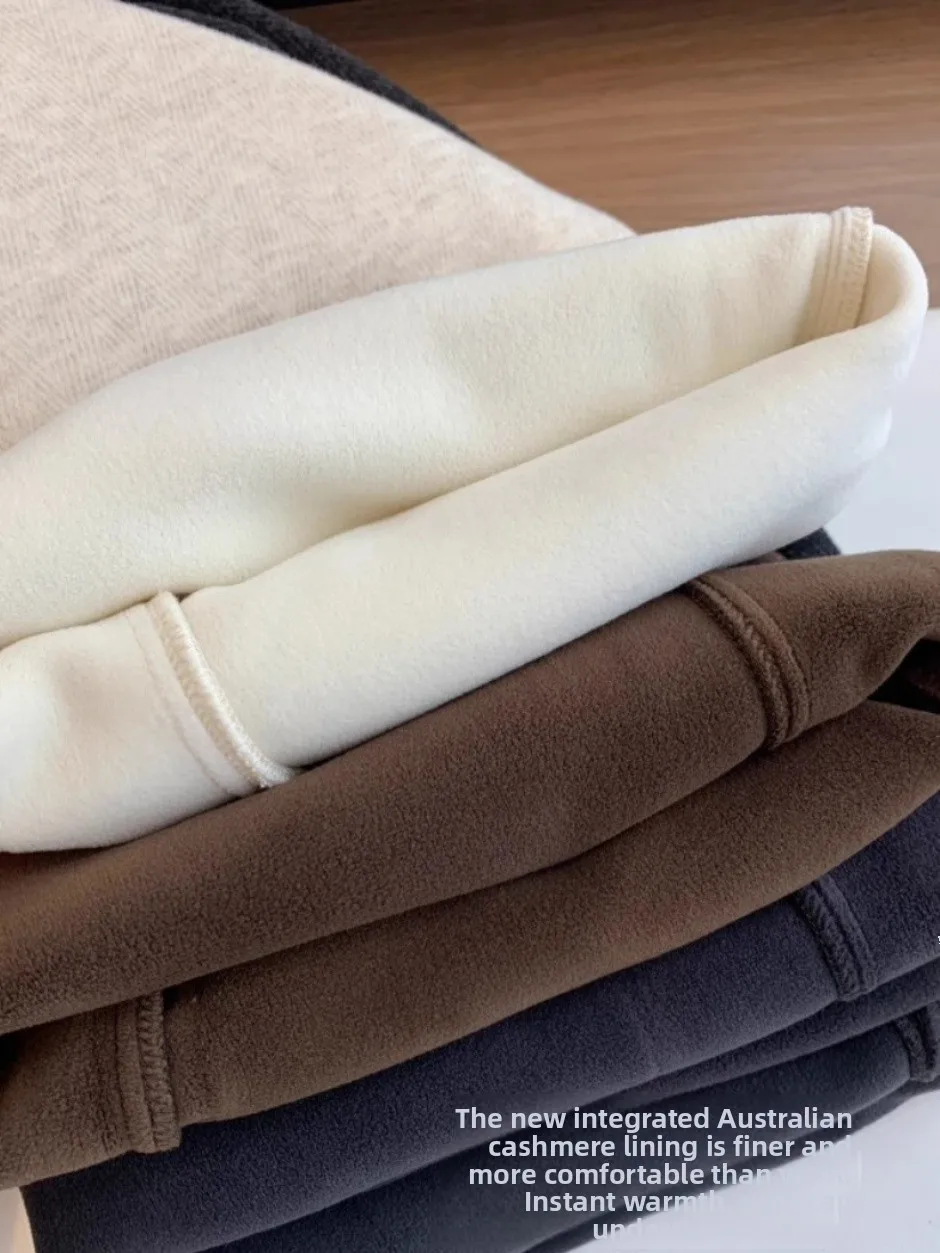 Thiened Warmth Woolen Casual Wide Leg Pants High Waist Long Trousers Slim Fit Vintage Acetate Woolen Pants for Winter