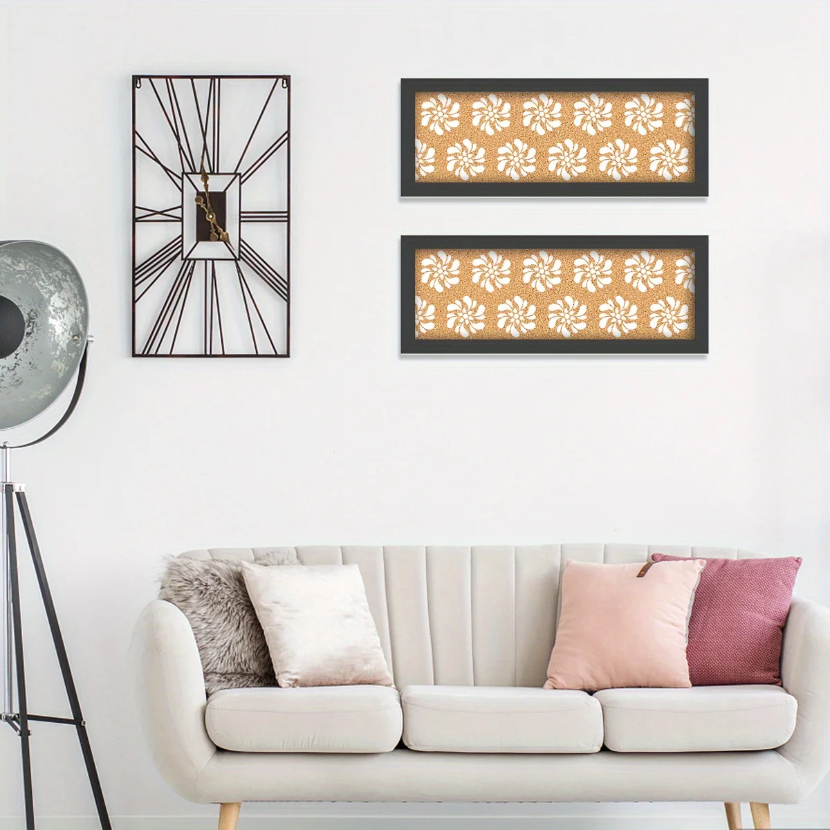 Floral Print Rectangle Cork Board 15*40cm Wall-Mounted Black & White Frame Optional Pin Bulletin Board for Bedroom Home Decor