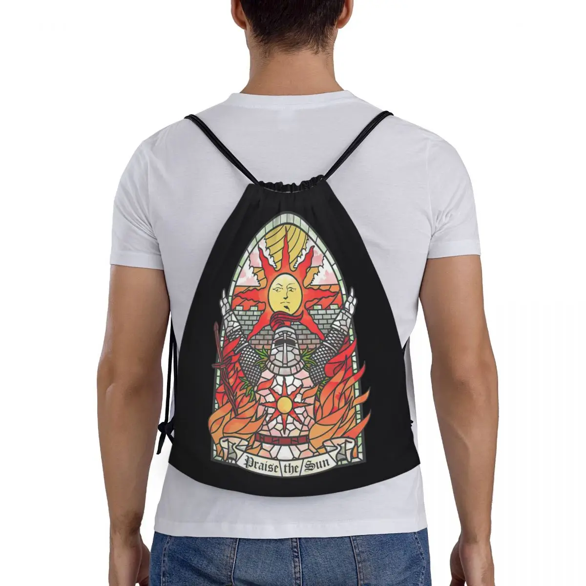 

Dark Soul Praise The Sun Backpacks Casual Portable Drawstring Bundle Pocket Shoes Bag Book Bags For Travel Students