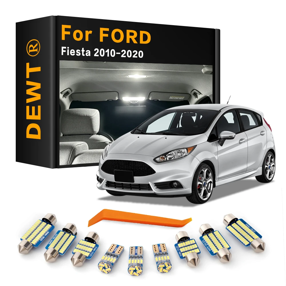 9Pcs For Ford Fiesta 2010 - 2020 2019 2018 2017 2016 2015 2014 2013 Car LED Interior Dome Light Kit Sunvisor Trunk Bulb Canbus