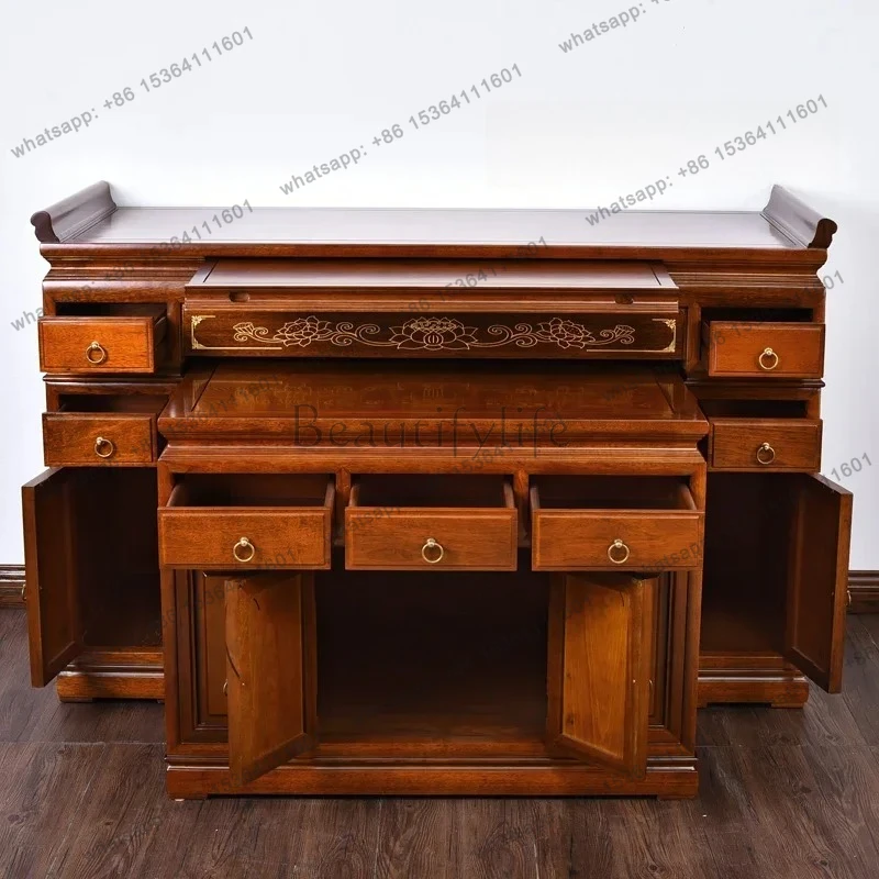 

FGZhongtang Altare Guanyin Tavolo di culto in legno massello un tavolo lungo e stretto Dio della ricchezza Buddha Nicchia Buddha