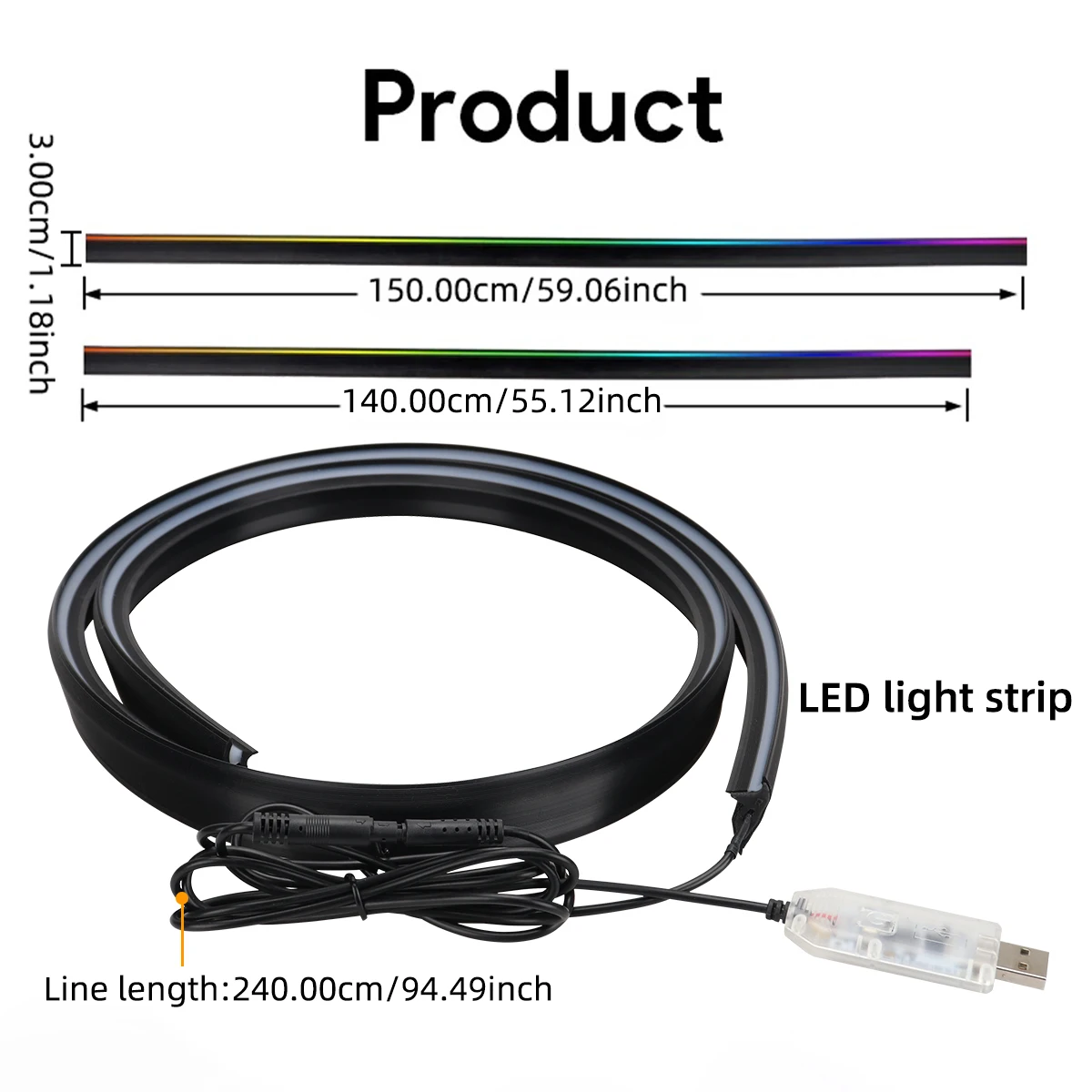 140/150CM Symphony Pannello strumenti per auto Luce d'atmosfera Interni auto LED Luce di striscia nascosta tramite telecomando APP