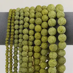 4-12mm Olive Green Lava Rock Beads Natural Volcanic Stone Round Spacer Loose Beads For Diy Jewelry Making Bracelet Necklace 15''