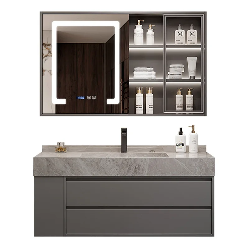 

Bathroom Cabinet Combination Rock Slab Countertop Ceramic Seamless Integrated Basin Solid Wood Bathroom, Face Wash Basin Cabinet