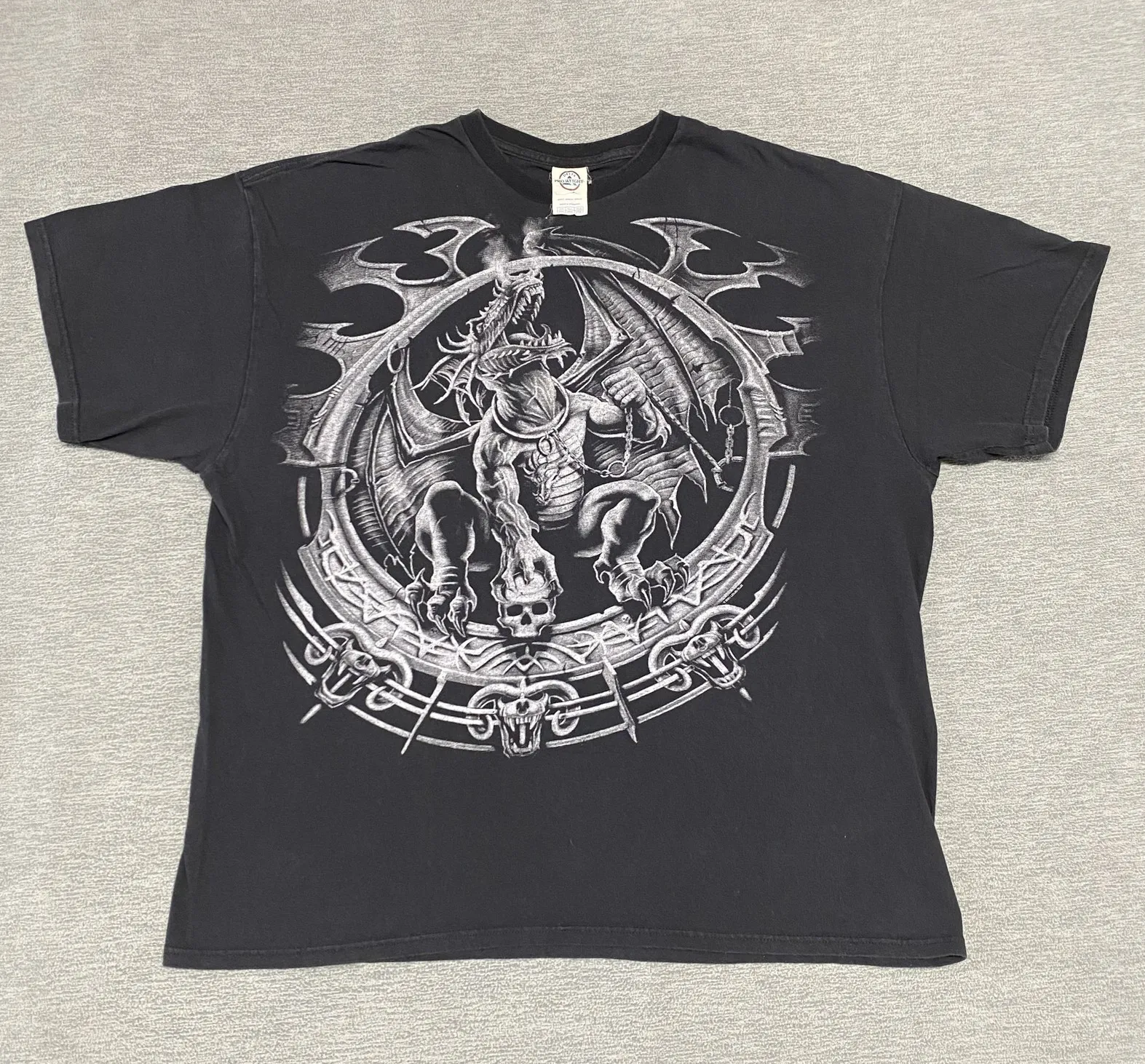 Vintage Dragon Shirt Mens 2XL Skull Grunge Mystical Y2K Magic Black Liquid Blue
