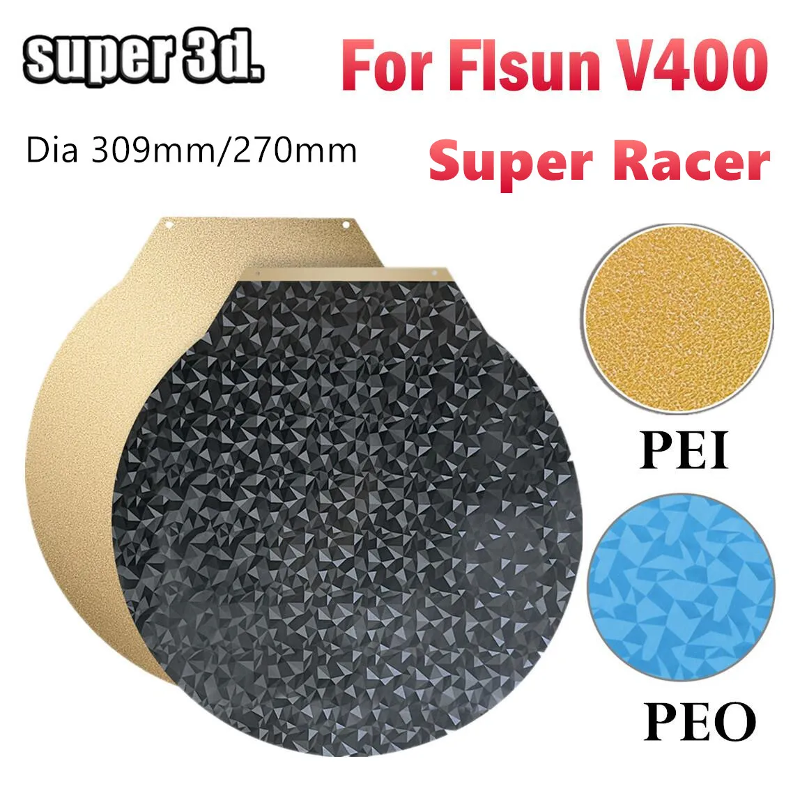 Round PEO Plate For Flsun V400 SR pei Double Sided Magnetic Steel PEO Sheet 3D Printer Build Plate For V400 Flsun Super Racer