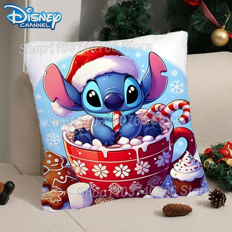 Stitch Cartoon Pillowcase Disney Lilo&Stitch Christmas Living Room Sofa Cushion Suite Room Home Decoration for Kids Gift 45x45cm