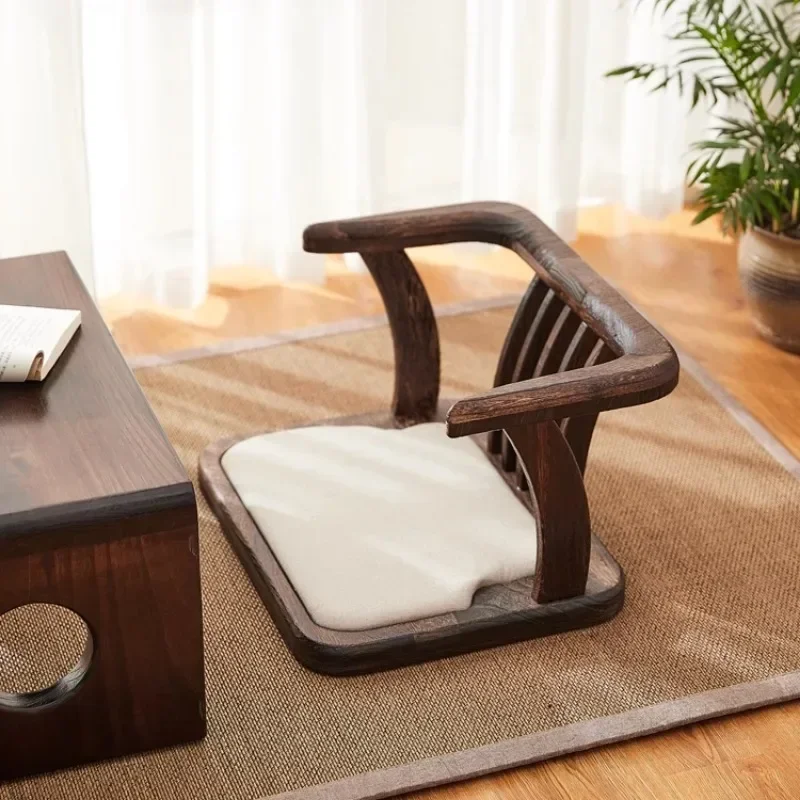 Japanese Style Solid Wood Tatami Chairs Bay Window Backrest Legless Lazy Chair Living Room Sofa Chair