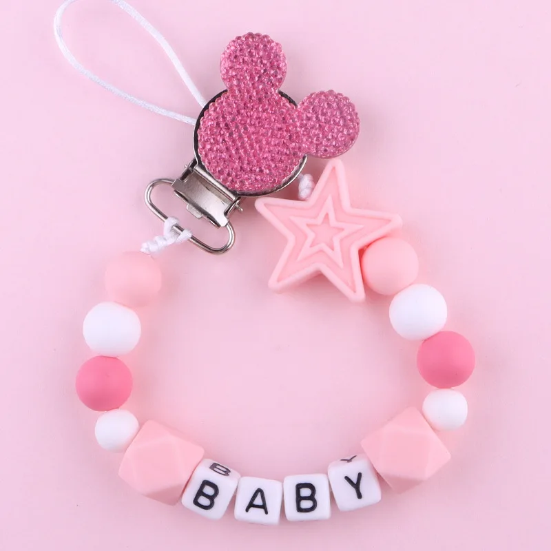 Custom Personalized Name Pacifier Holder Chain Handmade Clip silicone stars Teether Baby Teething Toy newborn Chew Gift