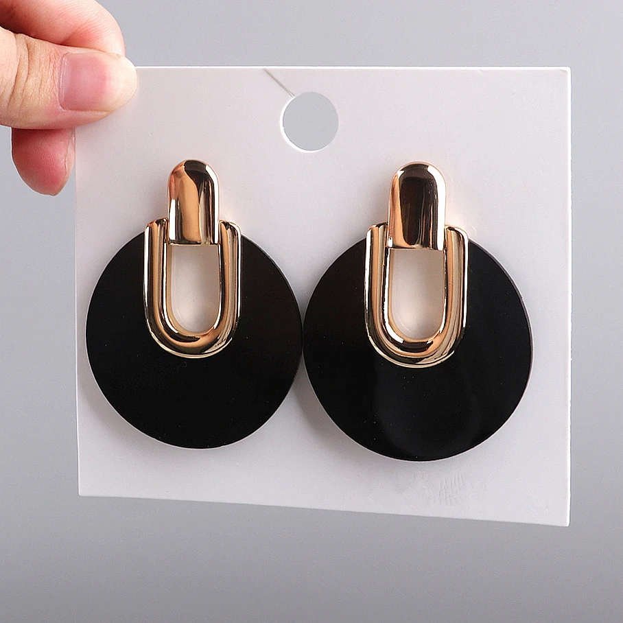 FishSheep Vintage Acrylic Big Black and Gold Color Drop Earrings for Women Geometric Irregula Statement Za 2023 Trending