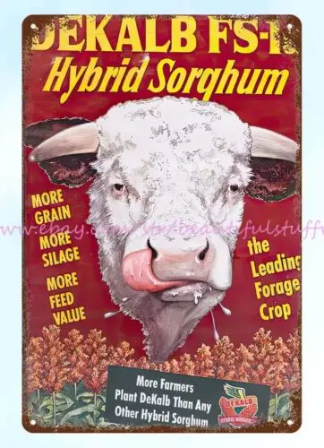 pub shop plaque DeKalb FS-1a hybrid sorghum forage crop cow farm metal tin sign